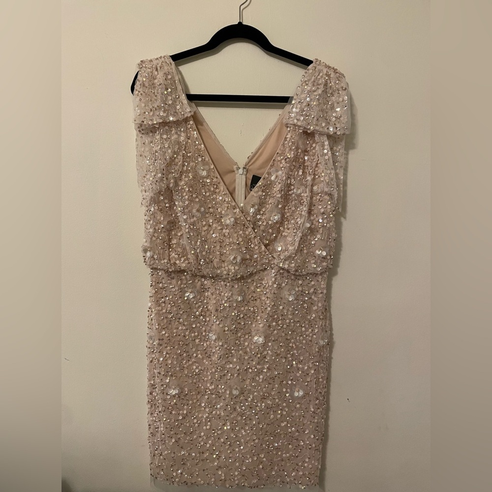 Adrianna Papell BEADED BLOUSON BOW DRESS